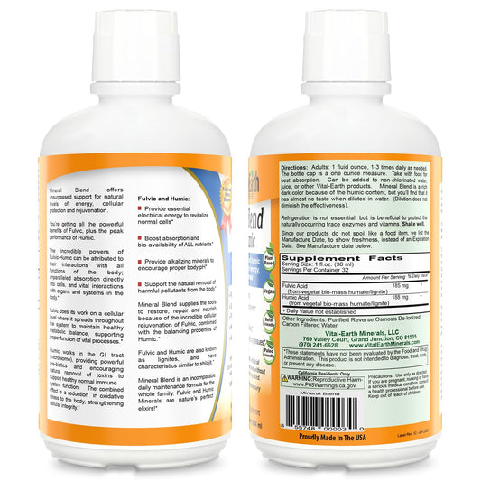 Vital Earth Minerals detox bottle pour highlights easy daily dose for energy and balance.