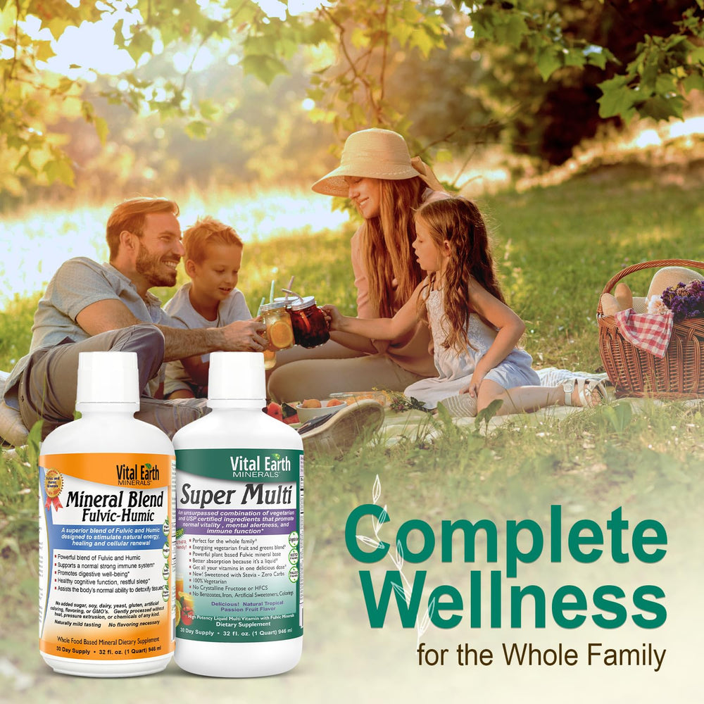 Vital Earth Minerals detox bottle with glass of water shows simple daily integration.