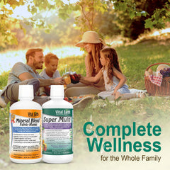 Vital Earth Minerals detox bottle with glass of water shows simple daily integration.