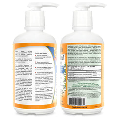 Vital Earth Minerals fulvic humic bottle poured into a glass for quick mixing