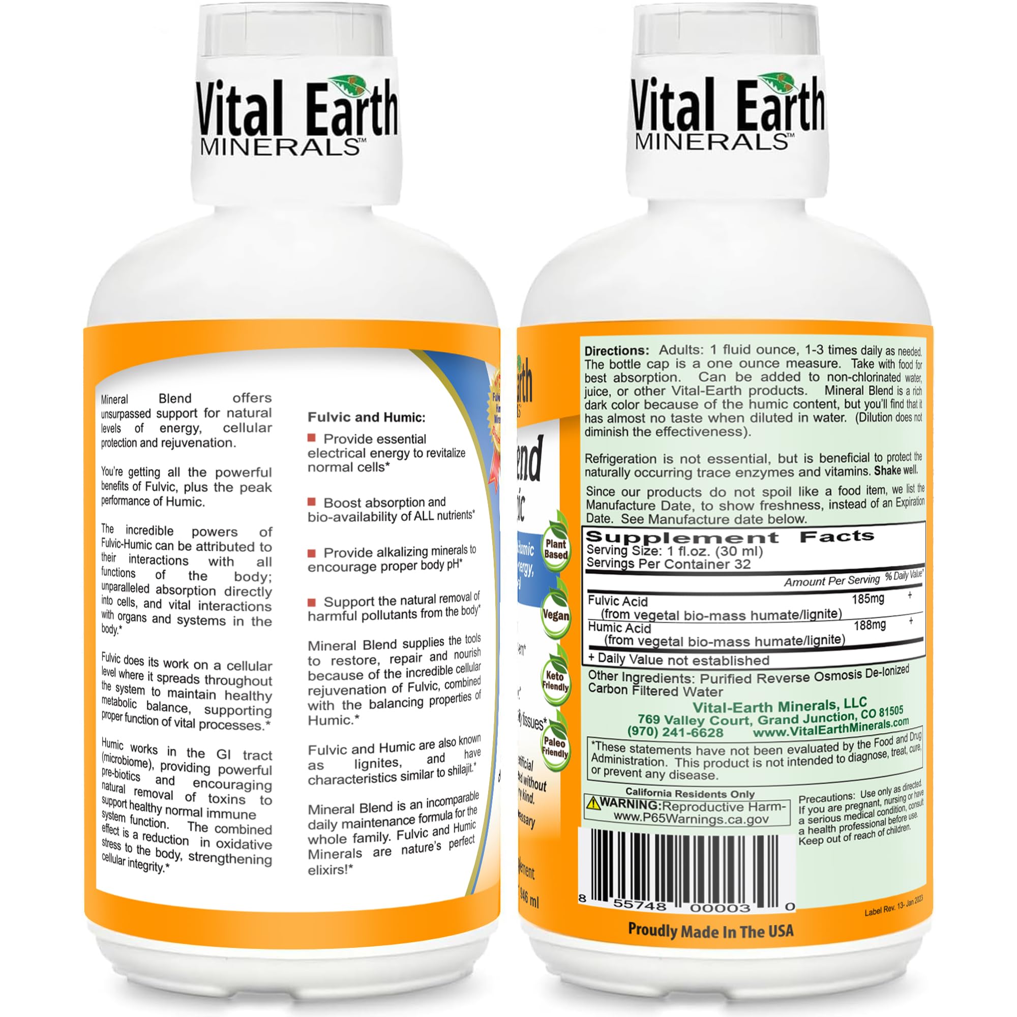 Vital Earth Minerals fulvic humic mineral blend liquid cup illustrating included serving
