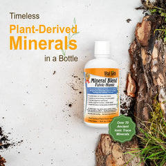 Vital Earth Minerals fulvic humic mineral blend liquid being poured for easy mix