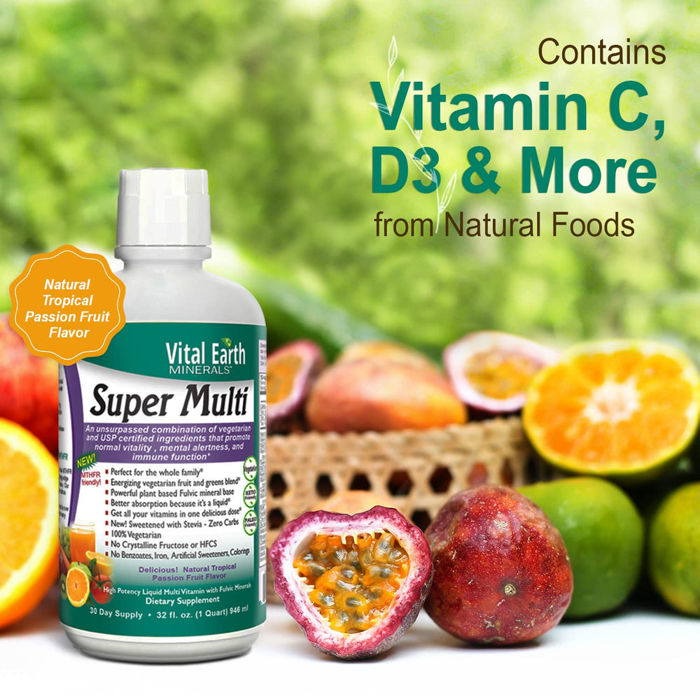 Vital Earth Minerals liquid multivitamin suitable for adults and kids