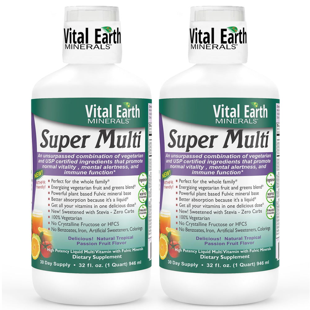 Vital Earth Minerals Super Multi 2-Pack bottle front view showing label and benefits