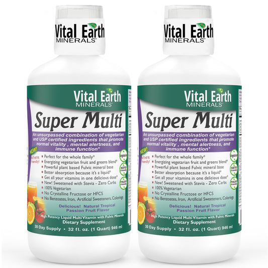 Vital Earth Minerals Super Multi 2-Pack bottle front view showing label and benefits