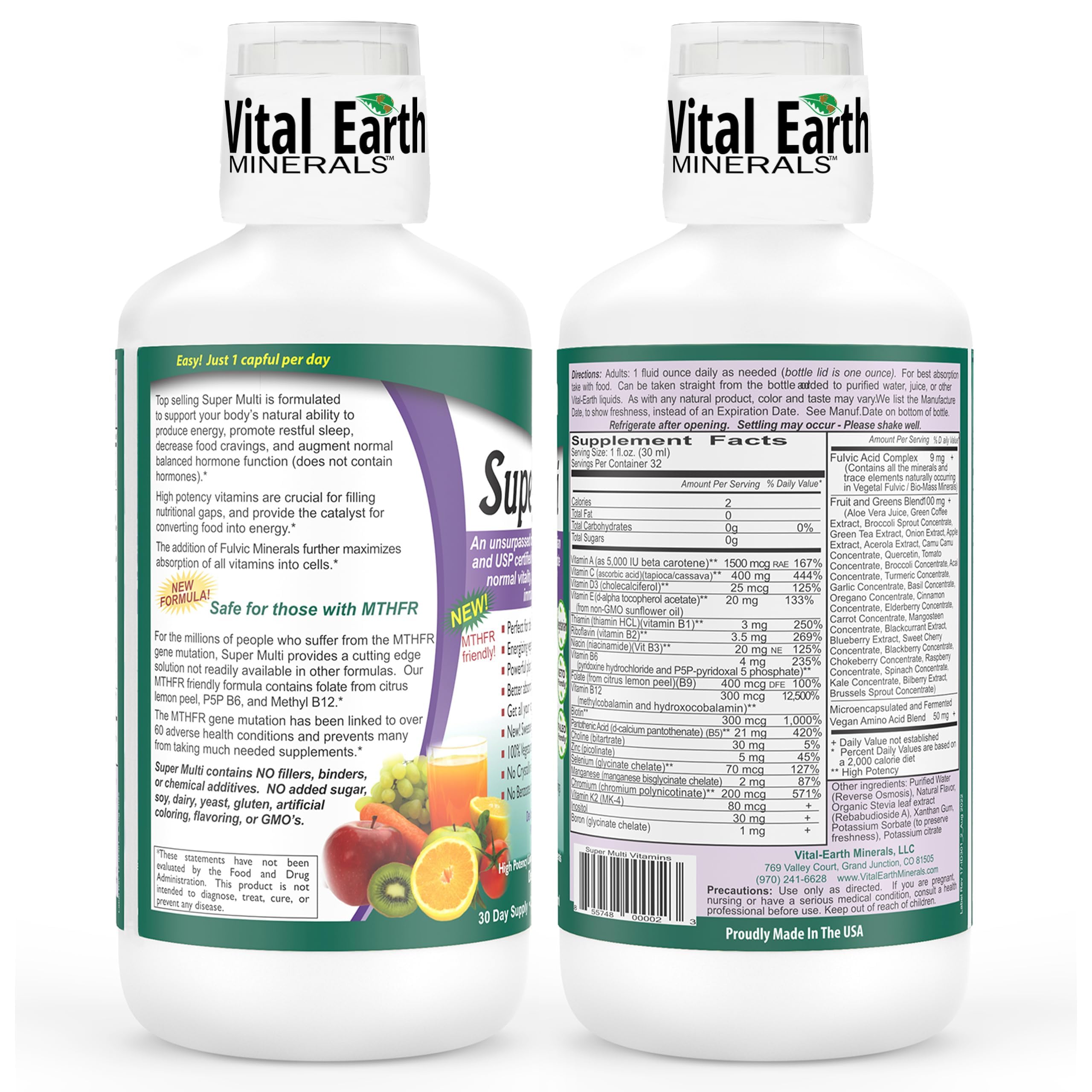Vital Earth Minerals Super Multi liquid-dose shown for easy measuring