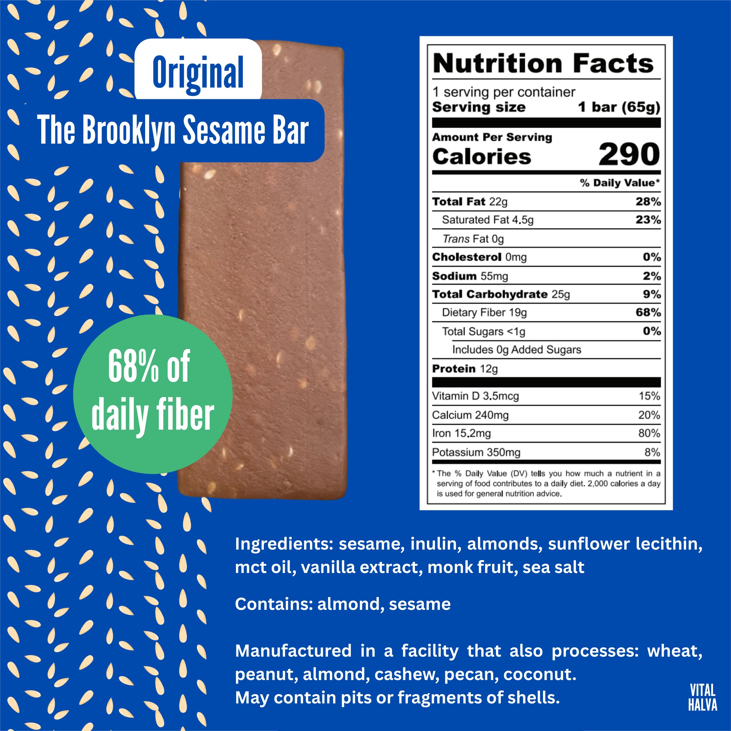 Vital Halva bars close-up with sesame, highlighting protein-rich wellness snack.