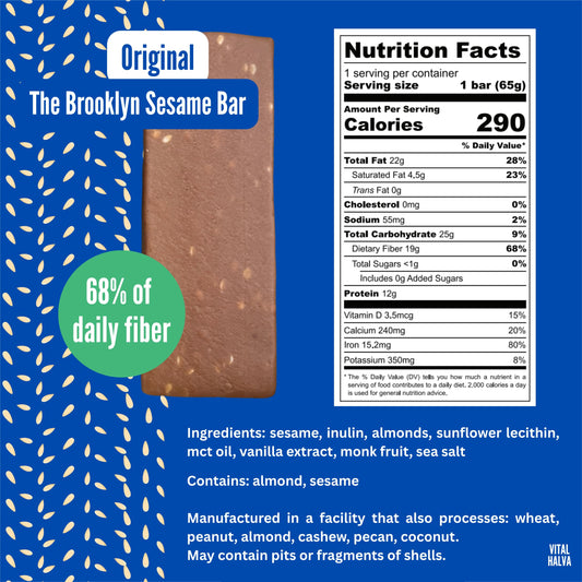 Vital Halva bars close-up with sesame, highlighting protein-rich wellness snack.