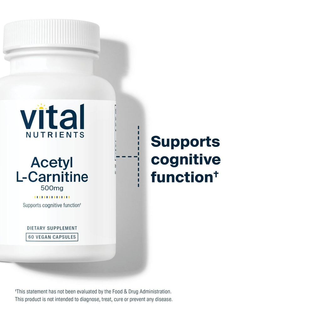 Vital Nutrients Acetyl L-Carnitine 500mg capsules shown as clean-label supplement