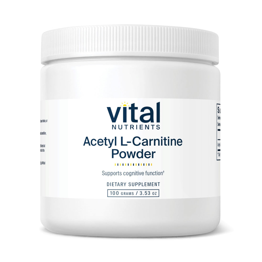 Vital Nutrients Acetyl L-Carnitine Powder bottle pour supports cognitive clarity during study sessions.