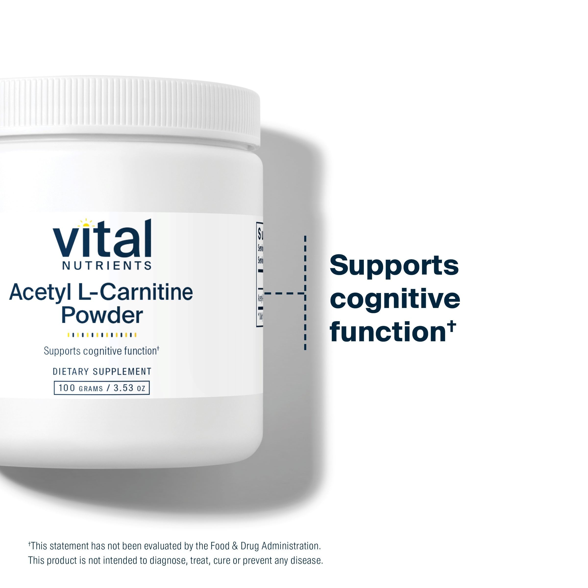 Vital Nutrients Acetyl L-Carnitine Powder dry form for convenient routines.