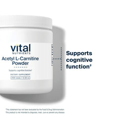 Vital Nutrients Acetyl L-Carnitine Powder dry form for convenient routines.