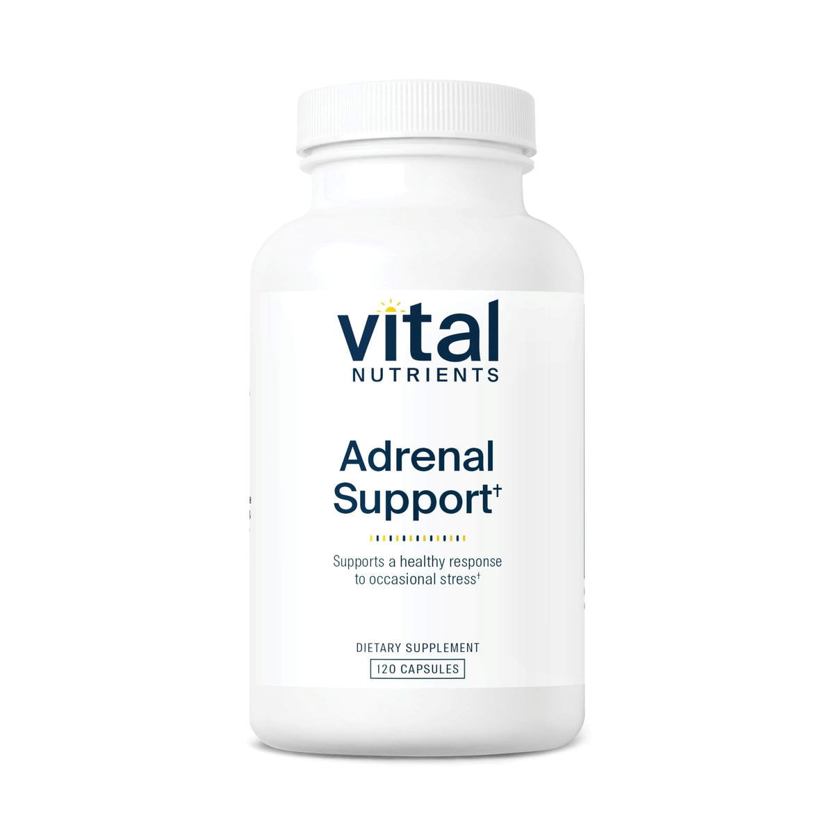 Vital Nutrients Adrenal Support bottle with capsules for daily stress support.