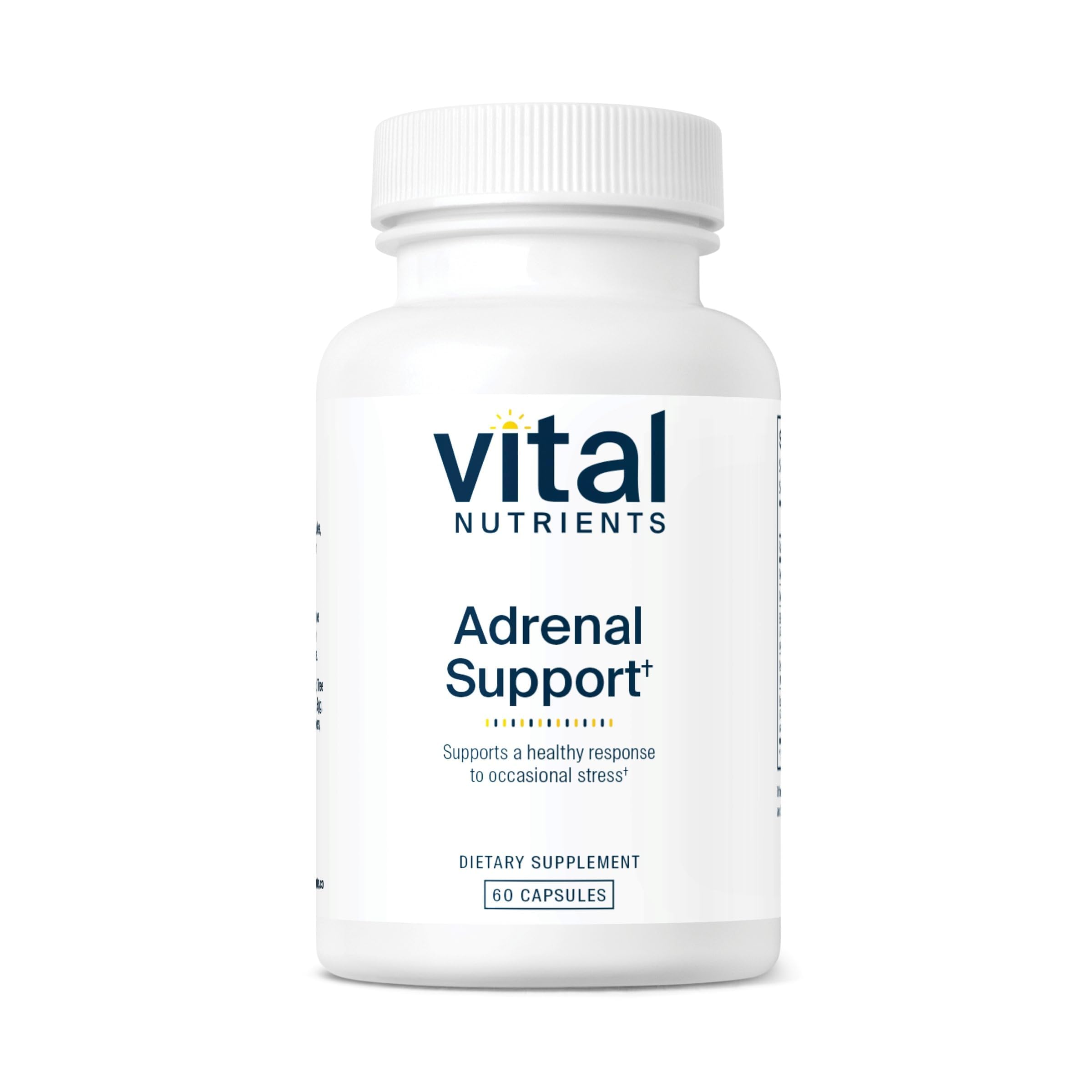 Vital Nutrients Adrenal Support bottle on a clean surface for stress resilience.