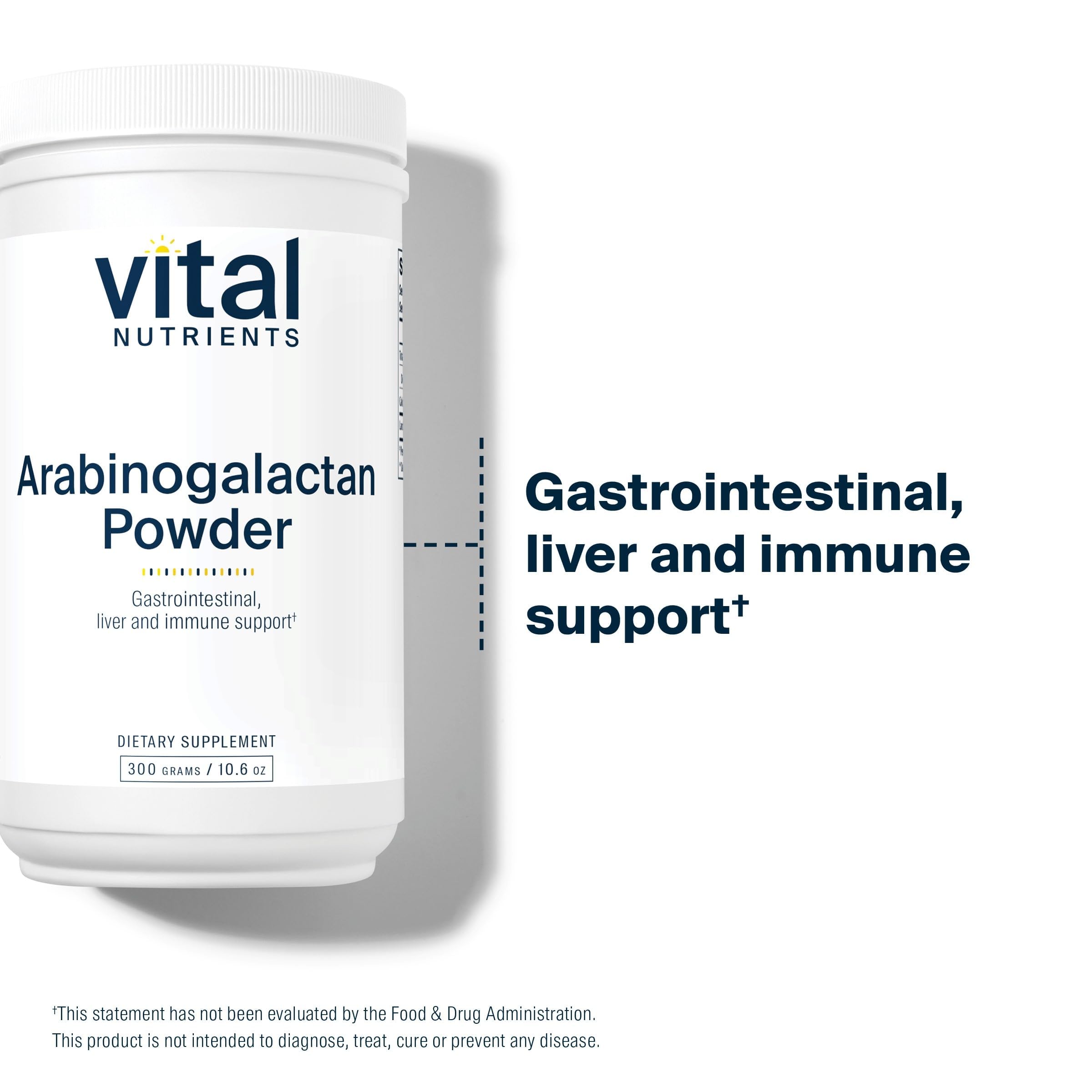 Vital Nutrients Arabinogalactan powder packaging emphasizes clean-label quality.