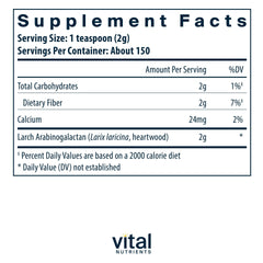 Vital Nutrients Arabinogalactan powder scoop highlights convenient daily use.