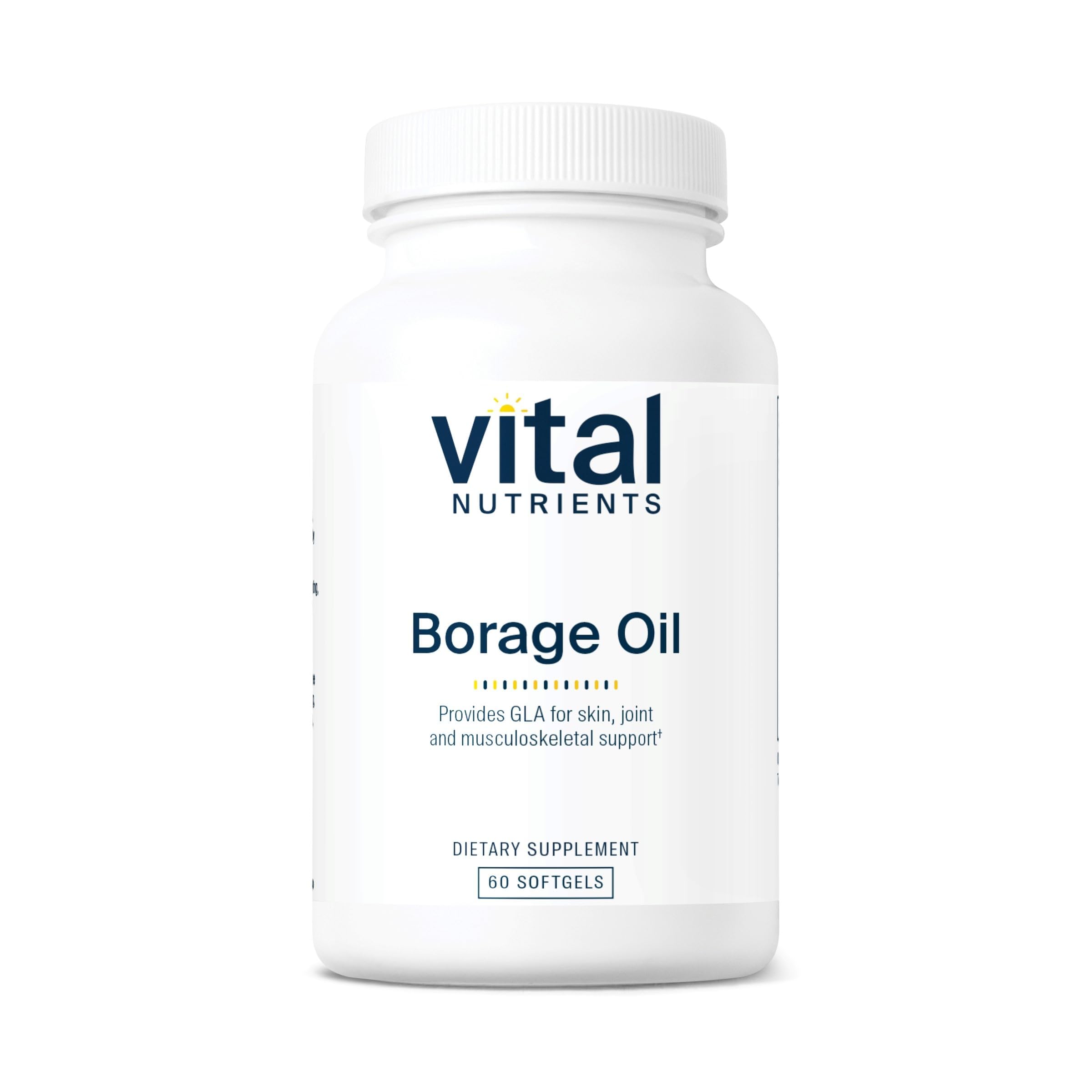 Vital Nutrients Borage Oil bottle showing 1000mg GLA for skin support