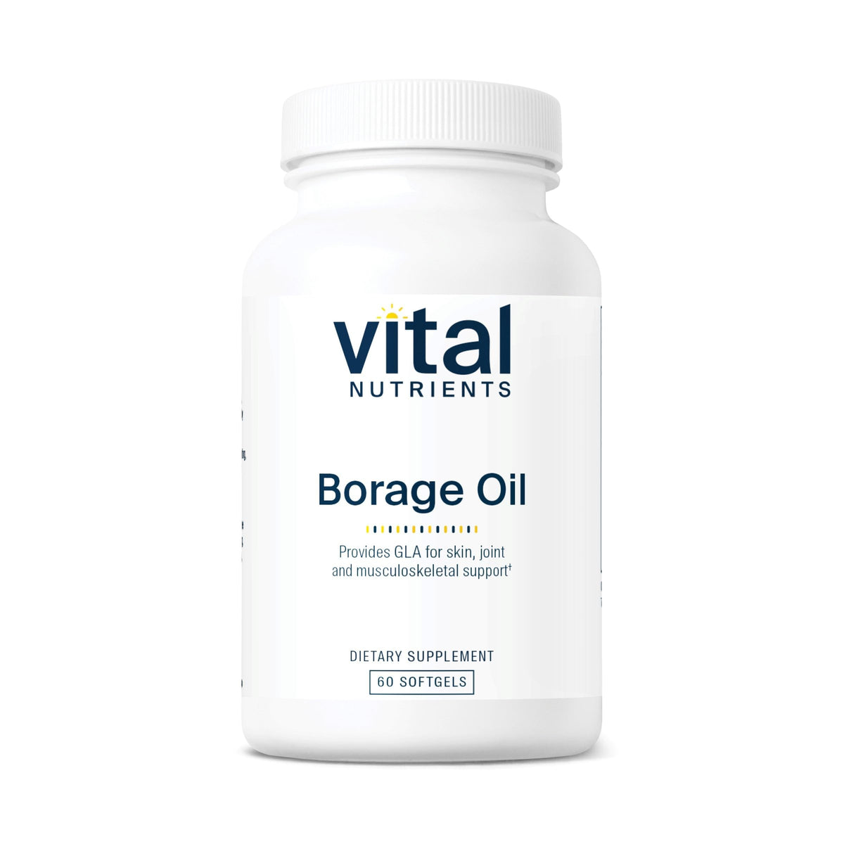 Vital Nutrients Borage Oil bottle showing 1000mg GLA for skin support