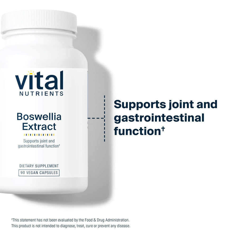 Vital Nutrients Boswellia extract bottle on desk with wellness packaging