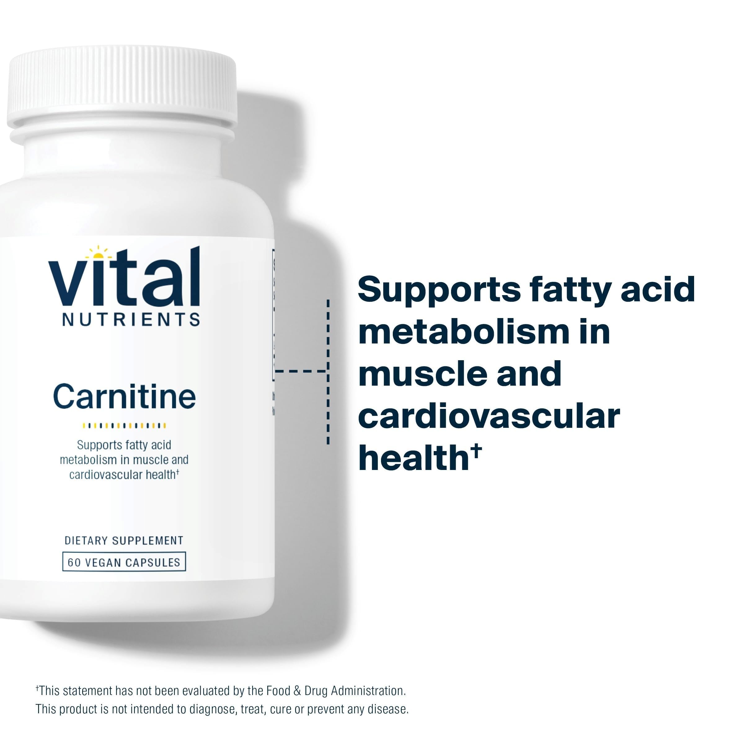 Capsules close-up of Vital Nutrients Carnitine 500mg