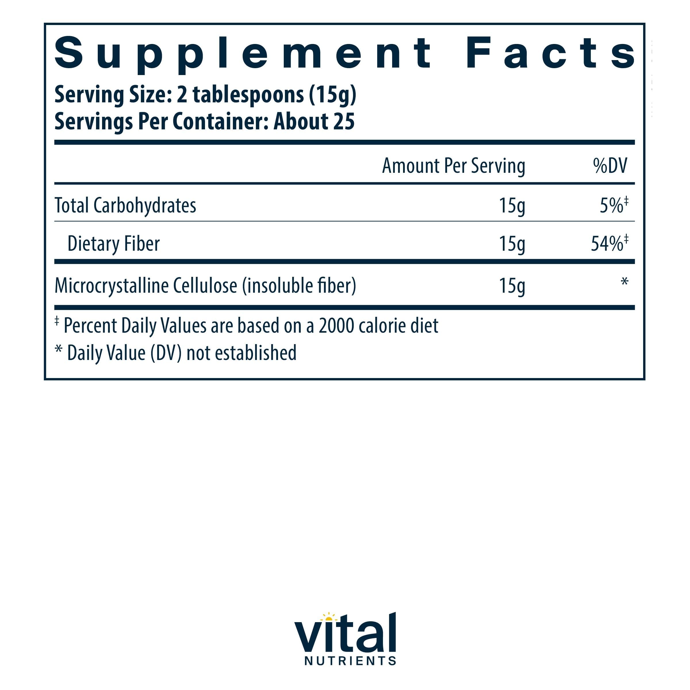 Vital Nutrients cellulose fiber powder measuring spoon for convenient daily use.
