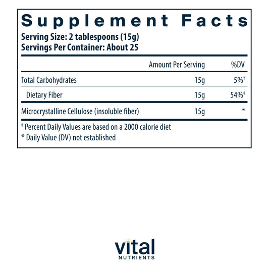 Vital Nutrients cellulose fiber powder measuring spoon for convenient daily use.