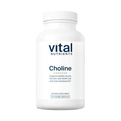 Vital Nutrients Choline 550mg bottle front, vegan formula with clean label.