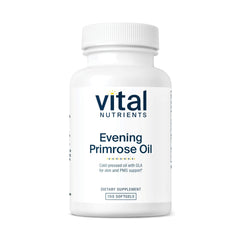 Vital Nutrients Evening Primrose Oil bottle showing label with non-GMO and gluten-free features.