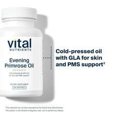 Vital Nutrients Evening Primrose Oil label detail featuring third-party testing and clean formula.