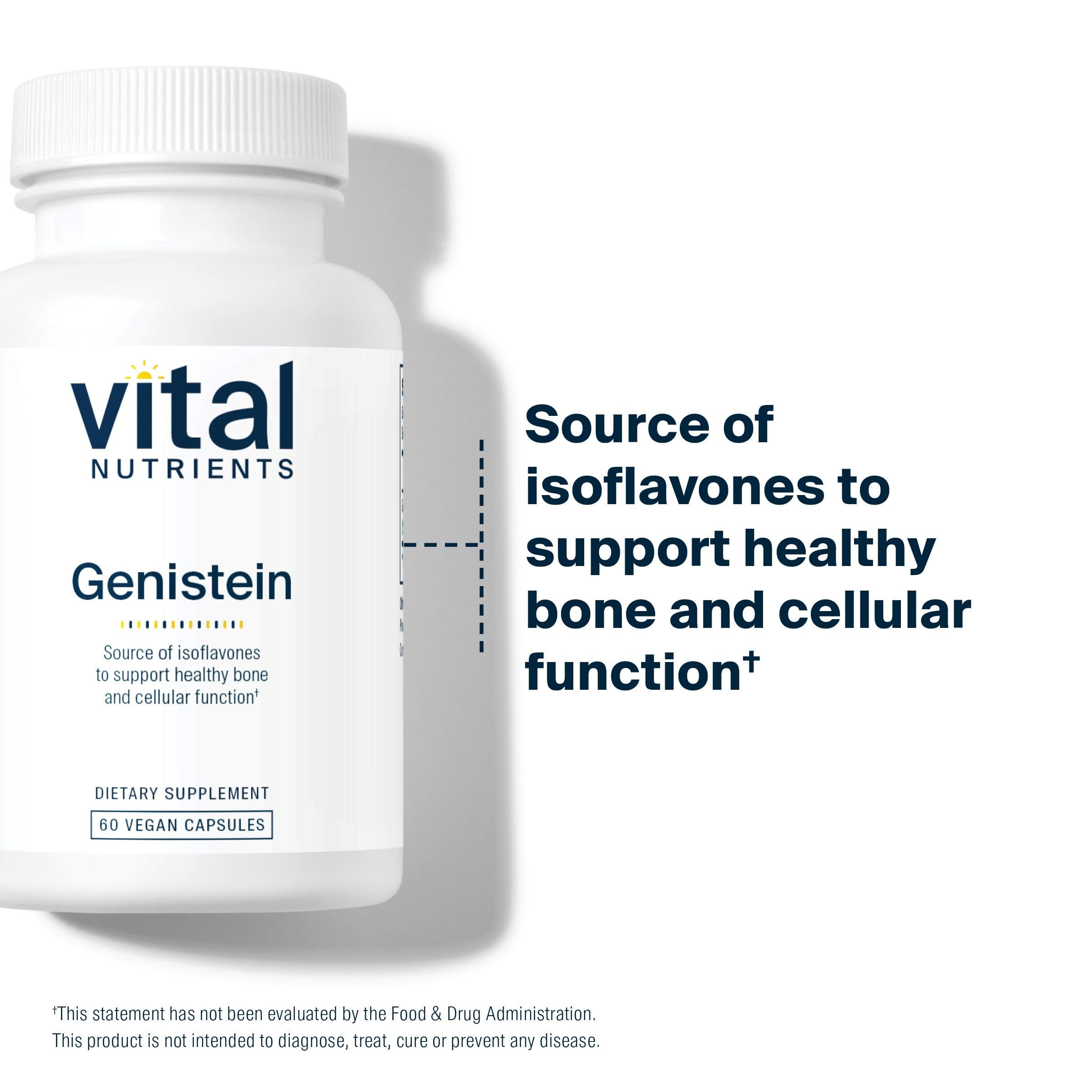 Vital Nutrients Genistein supplement rests on a wellness setup for vitality.