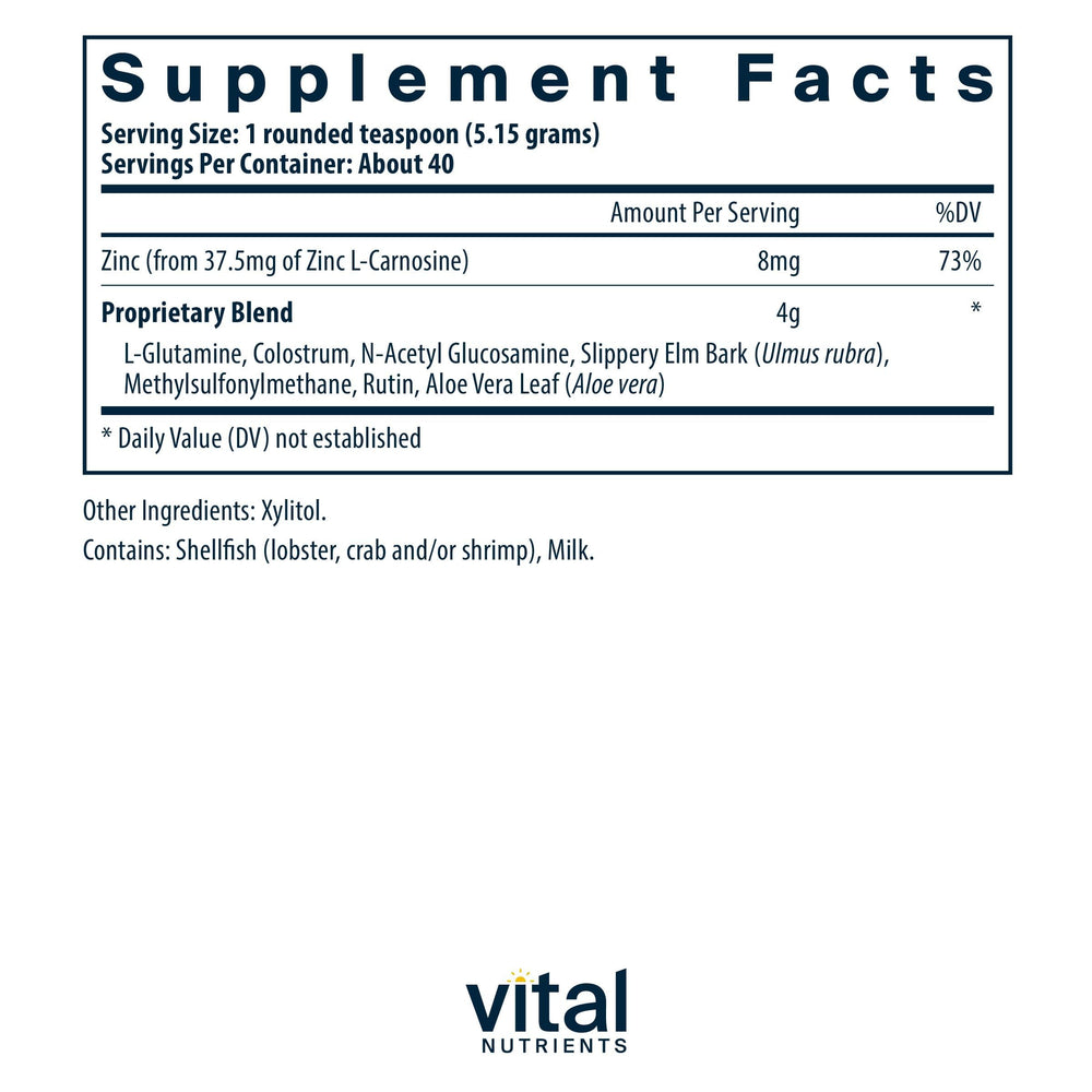 Vital Nutrients GI Repair Powder scoop showing daily serving option.