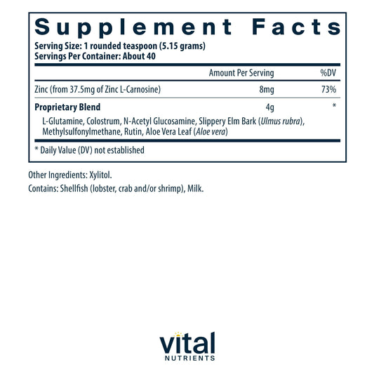 Vital Nutrients GI Repair Powder scoop showing daily serving option.