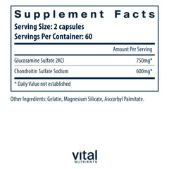 Vital Nutrients Glucosamine & Chondroitin capsules closeup highlighting capsule texture and potential cartilage support