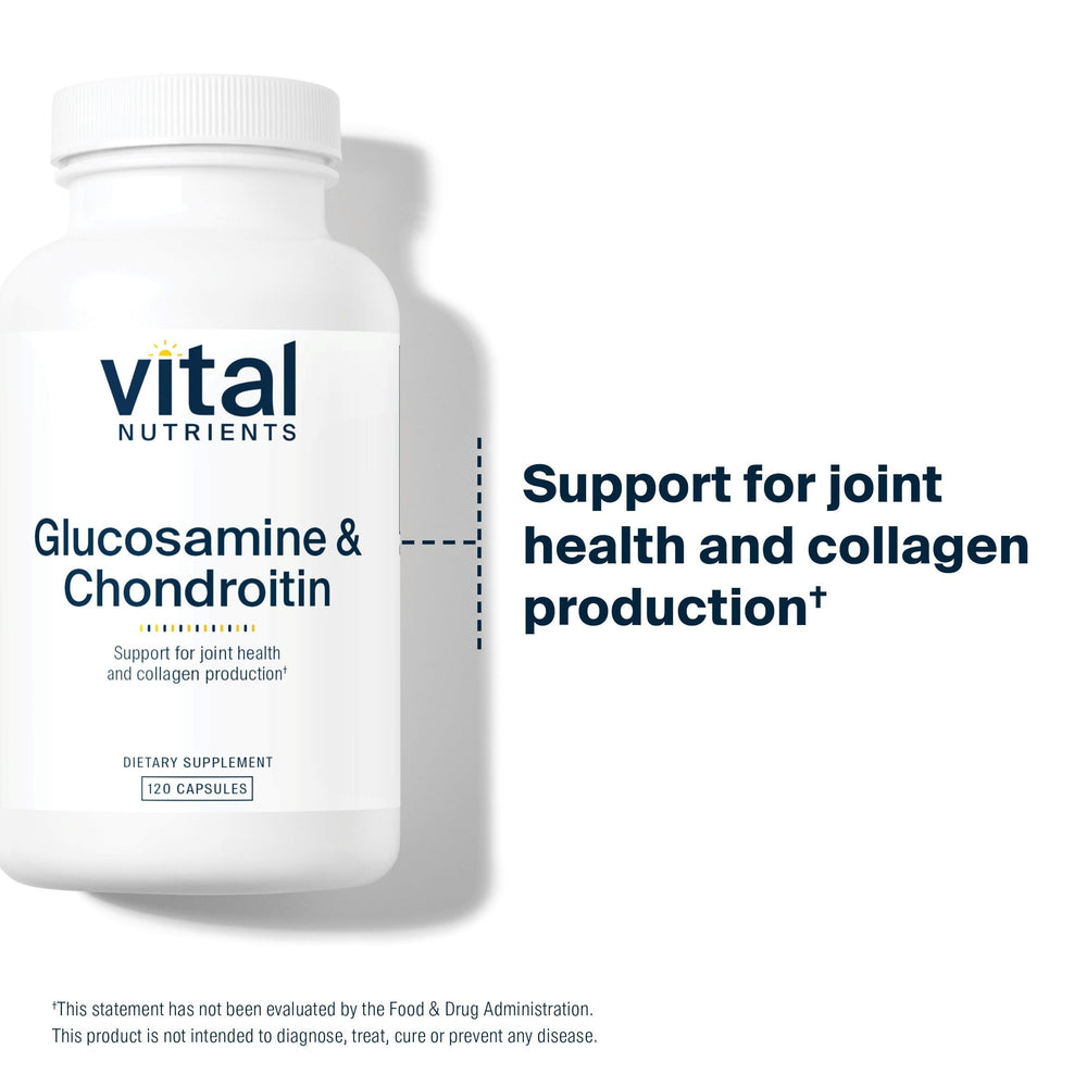 Vital Nutrients Glucosamine & Chondroitin label detail emphasizes clean, non-GMO formula