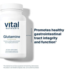 Vital Nutrients Glutamine capsules dosage panel shown for easy daily use.