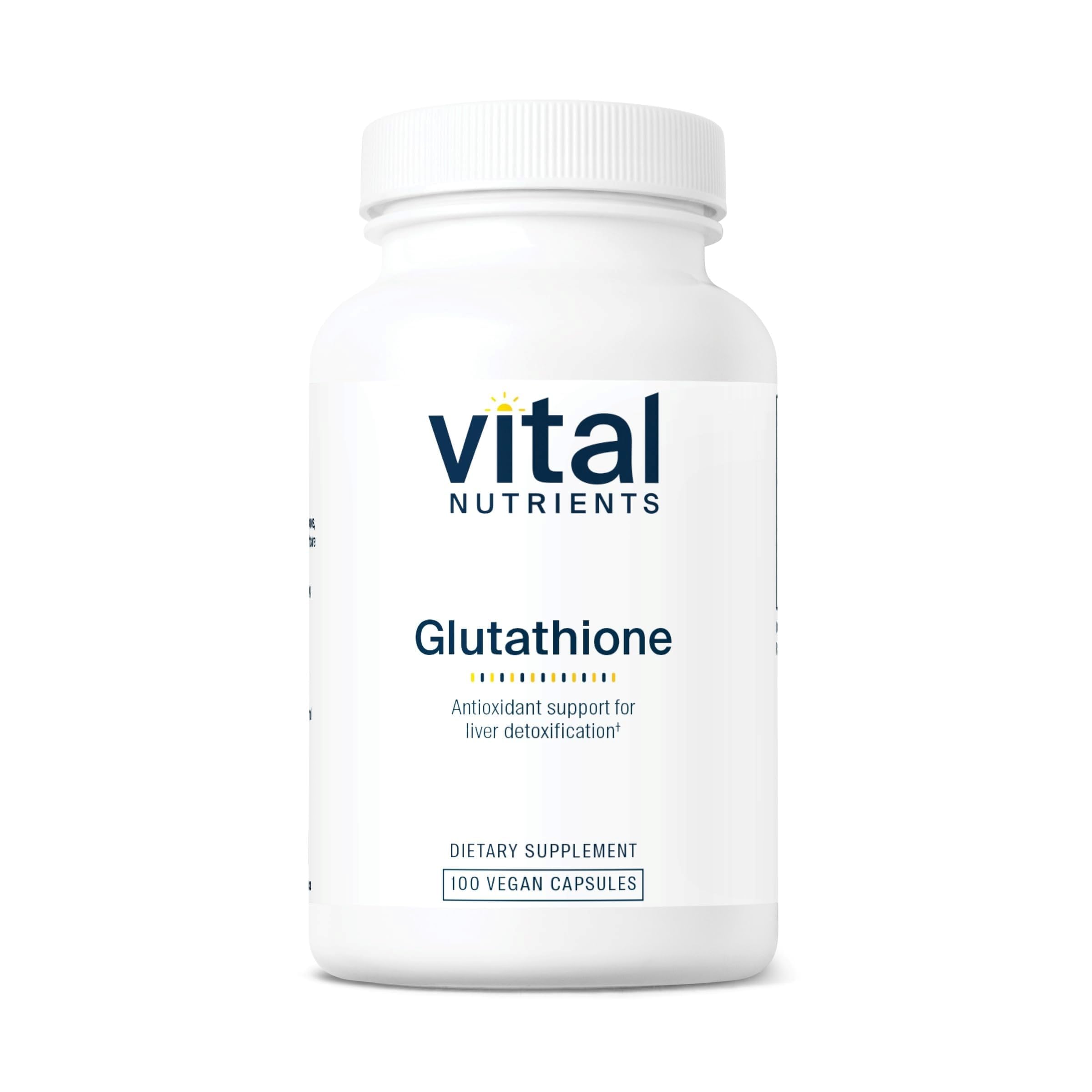Vital Nutrients Glutathione 400mg bottle highlights antioxidant support for daily wellness.