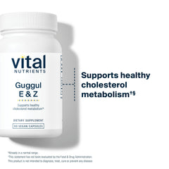 Vital Nutrients Guggul E & Z allergen-free vegan formula icons.