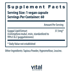 Vital Nutrients Guggul E & Z capsules up close, gluten-free and non-GMO.