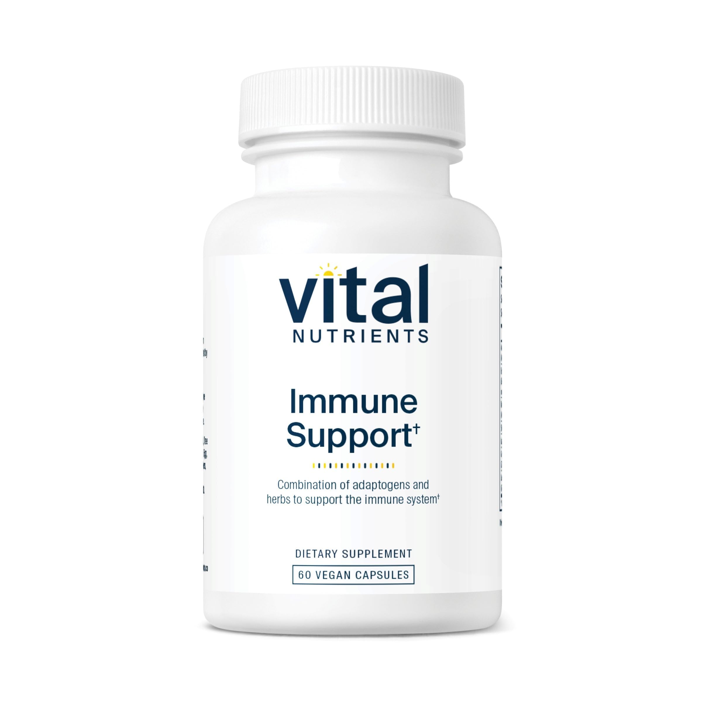Vital Nutrients Immune Support bottle front, showcases easy-to-take capsules for daily immune support.