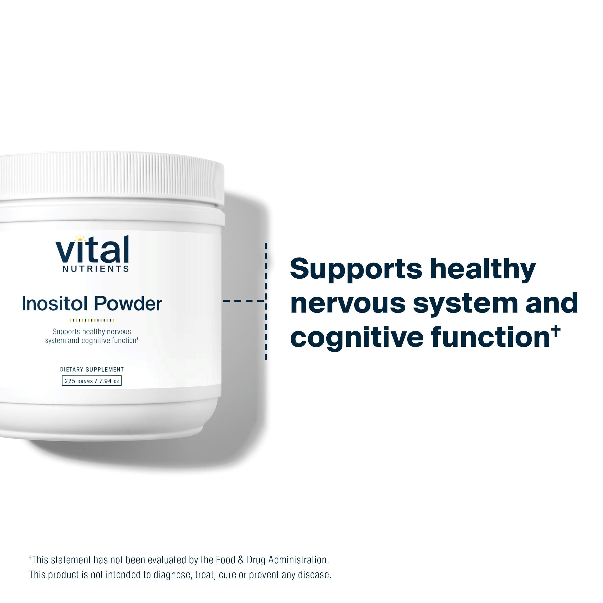 Vital Nutrients Inositol powder packaging and bottle, trusted quality and third-party testing.