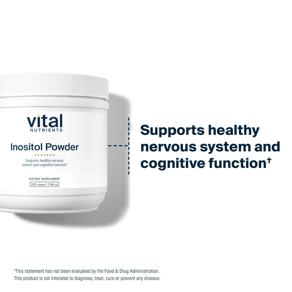 Vital Nutrients Inositol powder packaging and bottle, trusted quality and third-party testing.