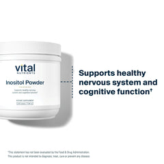 Vital Nutrients Inositol powder packaging and bottle, trusted quality and third-party testing.