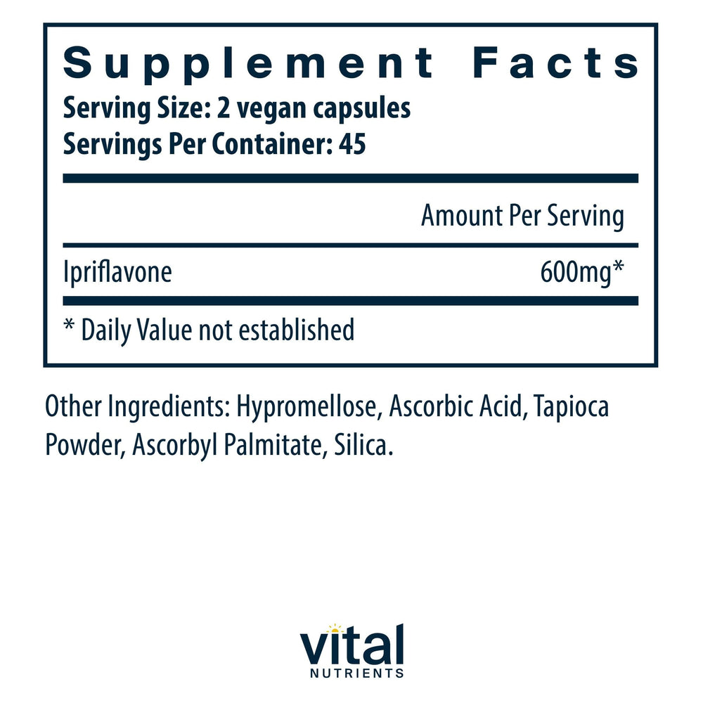 Vital Nutrients Ipriflavone capsules close-up for easy daily bone support