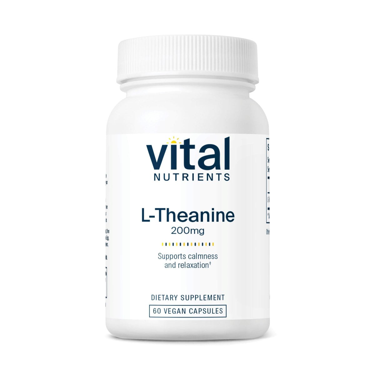 Vital Nutrients L-Theanine 200mg bottle for calm focus and relaxed alertness.