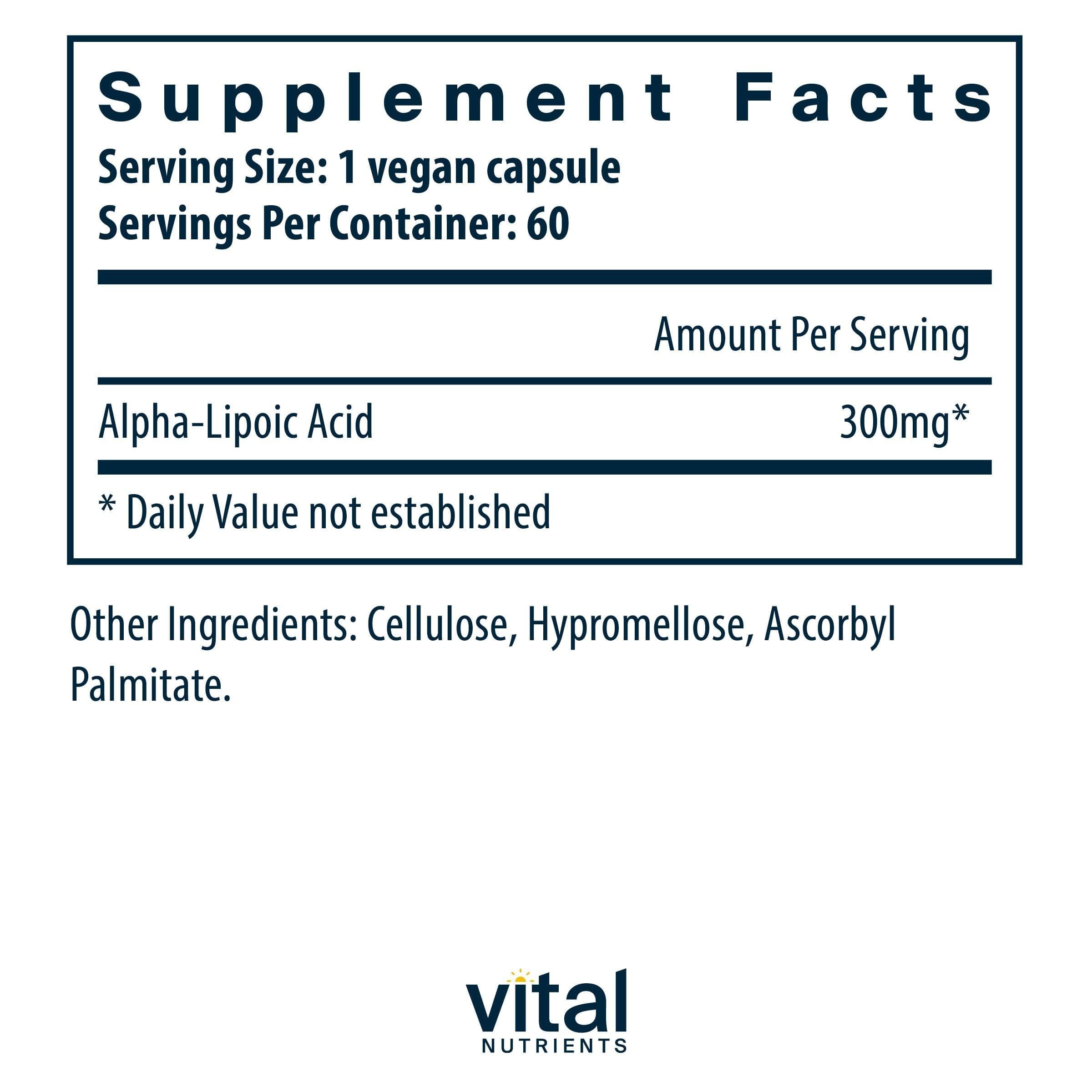 Vital Nutrients bottle front showing vegan, gluten-free formulation.