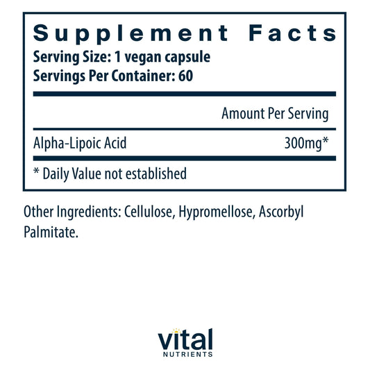 Vital Nutrients bottle front showing vegan, gluten-free formulation.