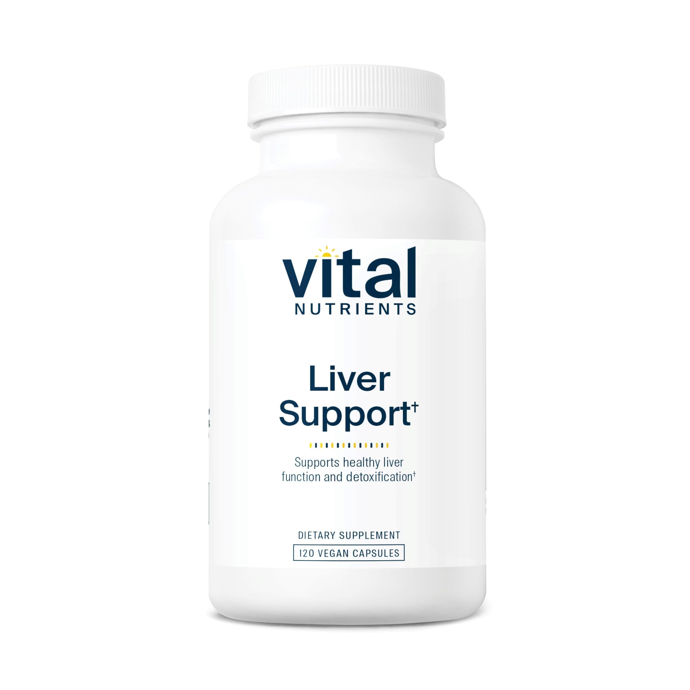 Vital Nutrients Liver Support bottle front view, showing vegan capsules for daily liver health.