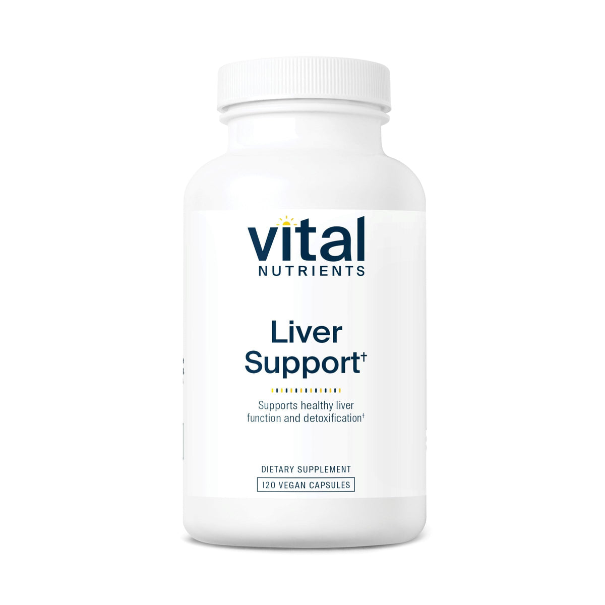 Vital Nutrients Liver Support bottle front view, showing vegan capsules for daily liver health.