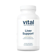 Vital Nutrients Liver Support bottle front view, showing vegan capsules for daily liver health.