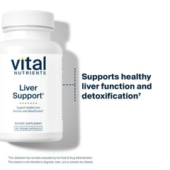 Vital Nutrients Liver Support label close-up highlighting ingredients.